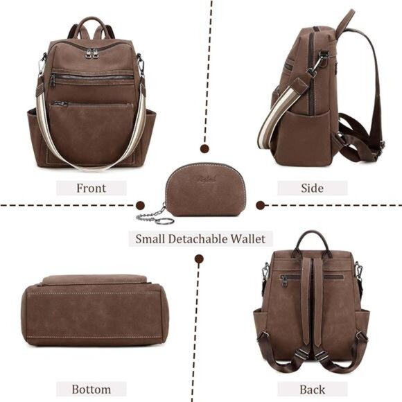 Vegan Leather Backpack for Women Brown7 - Picture 5 of 6